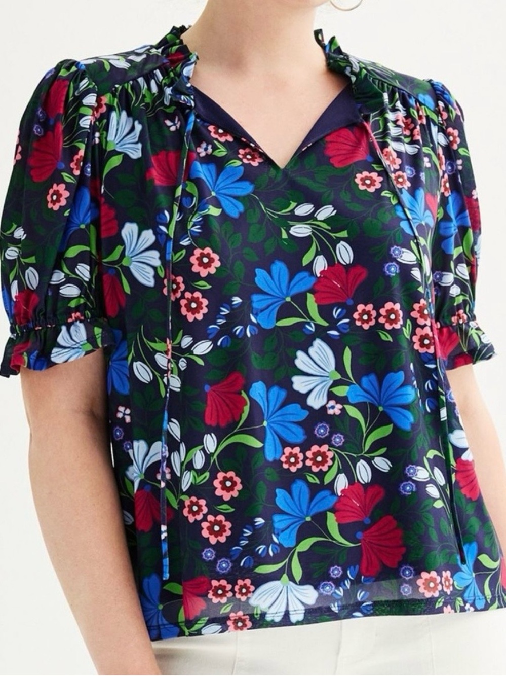 Draper James Floral Short Sleeve Blouse Size Large